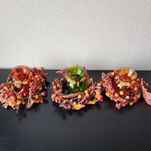 Set 3 Glass Vase & Wreaths Decorations Decor Harvest Autumn Fall Winter Solstice
